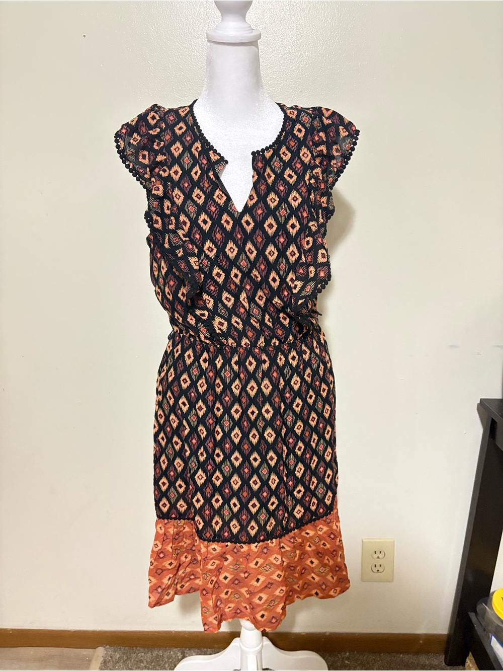 DR2 Black and Orange Geometric Mini Dress